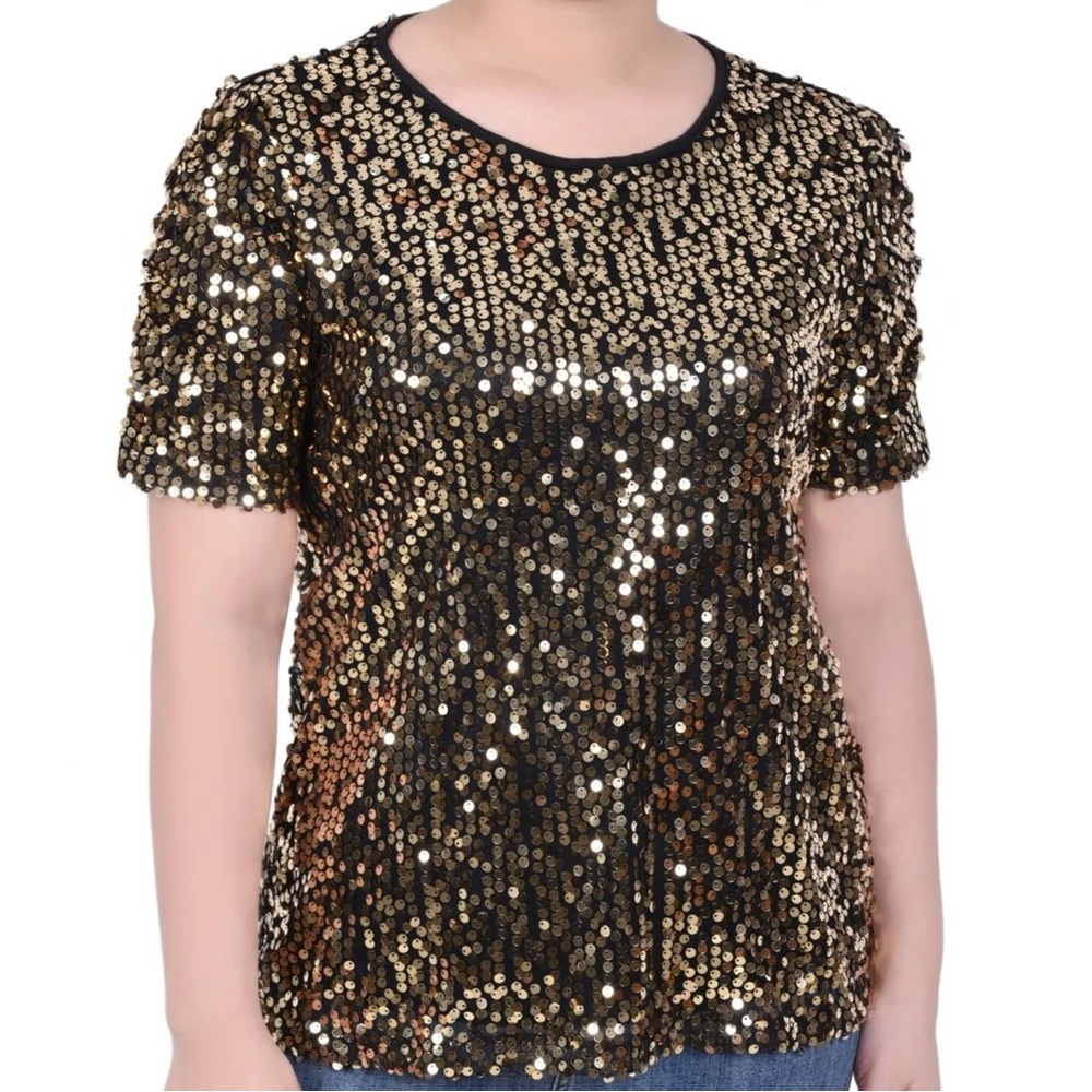 Black / Gold Sequined Top NWT